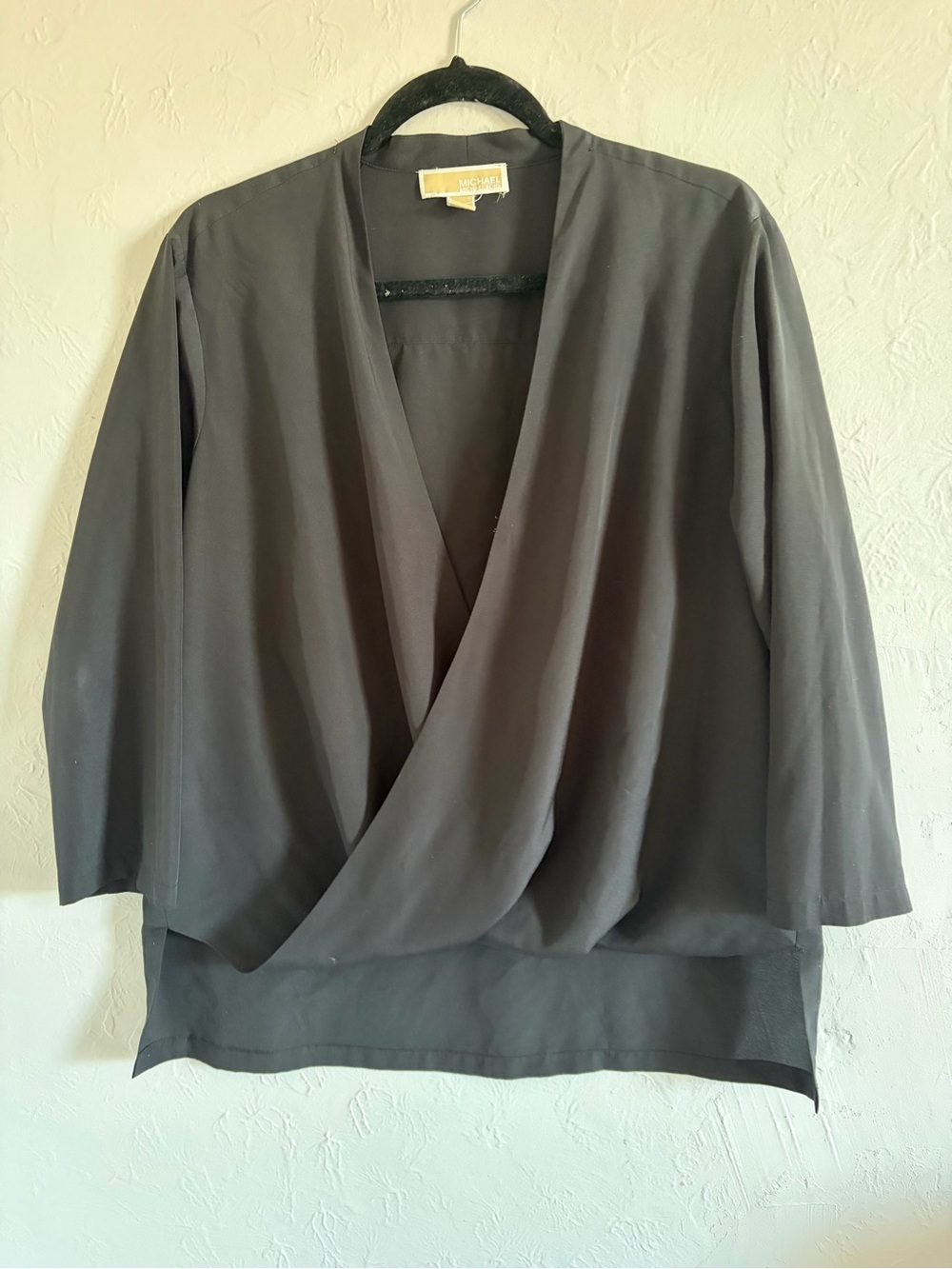 MICHAEL Michael Kors Black Draped Wrap Blouse Size L